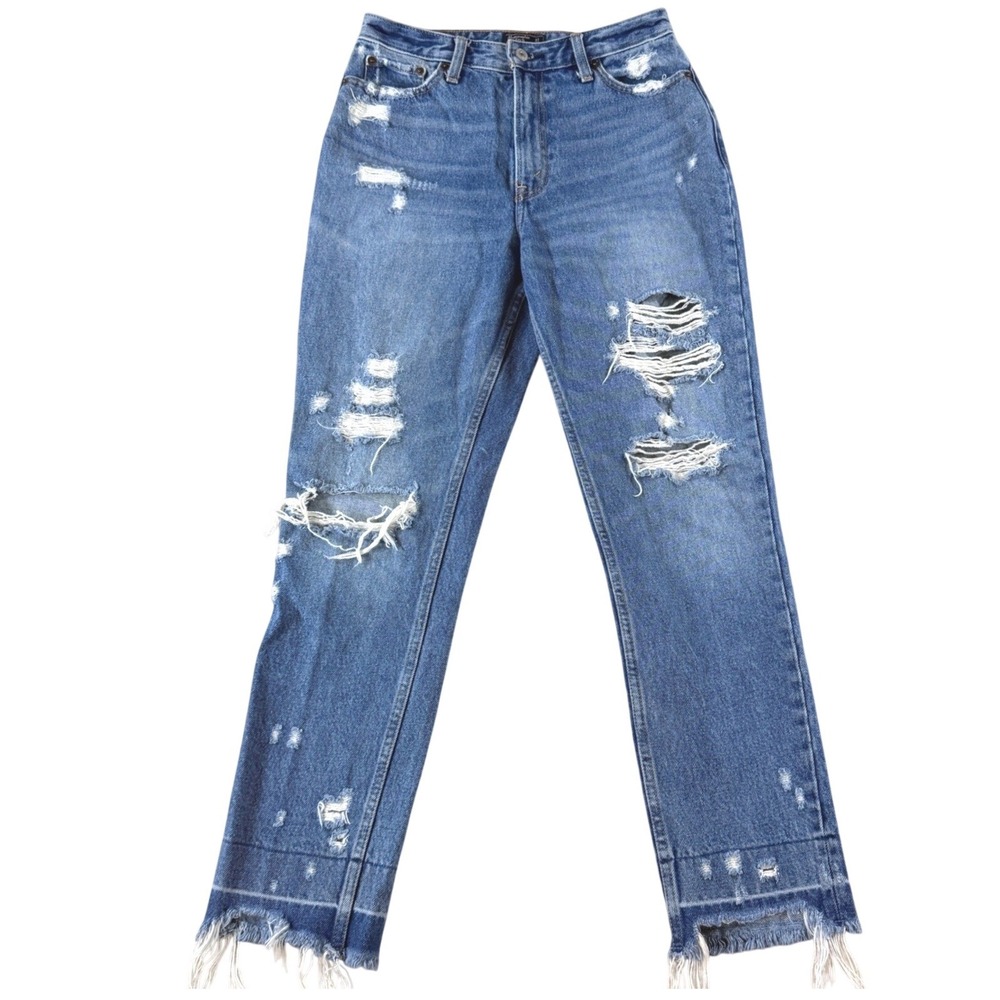 Abercrombie & Fitch Annie High Rise Girlfriend Jeans Womens 27 Blue Distressed